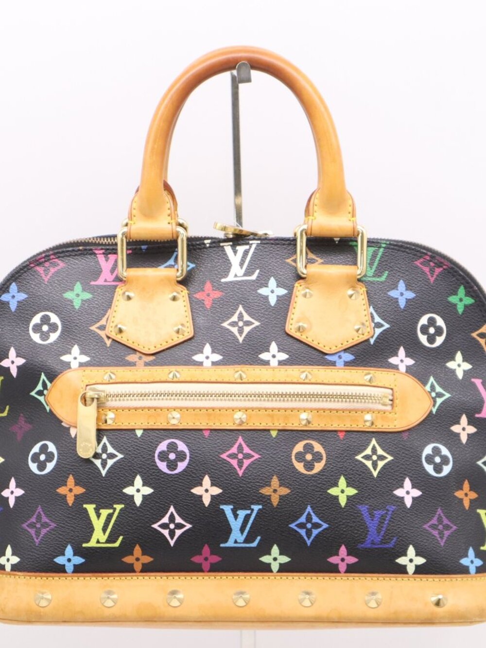 Louis Vuitton Multicolor Monogram Black Leather Satchel with Natural Vachetta